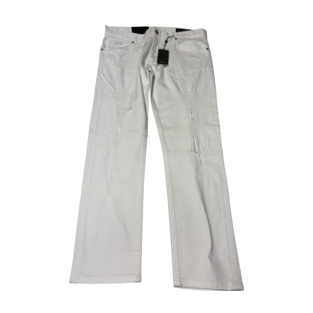 NWT Armani Exchange J13 Slim White Distressed Ripped Denim Pants Mens 36X30